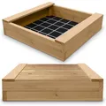Gartenwelt Riegelsberger Massiver Sandkasten Bulle 195 x 195 cm aus Lärchenholz Sandkiste Sandbox mit passendem Deckel Spielkasten inkl. Sitzbretter und Bodenplane