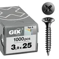 SPAX GIX-A Schnellbauschrauben 3,9 x 25 mm Feingewinde, 1000 Stück, Trompetenkopf, Kreuzschlitz-H2, Trockenbauschrauben für Gipskarton auf Metallständerwerk – 1091170390255