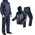 NEO TOOLS Herren Regenset, Regenmantel mit Kapuze und Regenhose Gr. M-XXXL verklebte Nähte, Reißverschlüsse und Taschen vor Wasser geschützt, Ventilationsöffnungen, 170g/m2 Blau oder 310g/m2 Grün