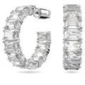 Swarovski Matrix Kreolen, Weiße, Rhodinierte Ohrringe mit Klaren Swarovski Kristallen