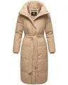 Navahoo Damen Wintermantel Warmer Steppmantel extralang mit Gürtel Mirenaa Beige Gr. XXL
