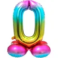 Folat 64290 Folienballon Zahl 0 ca. 81 cm, Rainbow mit Basis, Costumes