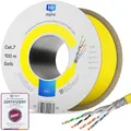 HB-DIGITAL 100m CAT 7 Netzwerkkabel LAN Kabel Verlegekabel Ethernet Installationskabel 10 Gbit/s - reines Kupfer AWG23 S/FTP - GHMT Zertifiziert LSZH Datenkabel Simplex - Gelb