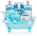BRUBAKER Pflege-Geschenkset Wellness Geschenkset für Frauen mit Meer Duft - Summer Dreams, 7-tlg., Beauty Badeset für Damen, Pflegeset in Deko Badewanne, Blau