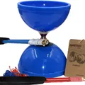 MAGICYOYO Diabolo Profis MD01 mit Dreifach-Kugellagern für Kinder, Erwachsene, Anfänger Diabolos JoJo Jonglier, 15cm Diabolo Groß mit 2 Paare Handsticks aus Aluminum+ Tasche+ 2 Ersatzschnur Kit, blau