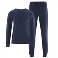 Living Crafts - BJÖRN | Schlafanzug Herren lang, frottee Schlafanzug, Pyjama Bio-Baumwolle, Perfekte Passform, Rippbündchen und elastischer Hosenbund (M, Navy)