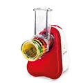 Moulinex Fresh Express Plus, Elektrisches Schnitzelwerk, Gemüseschneider, Gemüsehobel, 5 Einsätze inkl. Reiben, 150W, Metallic-rot, weiß, Made in France, DJ756G