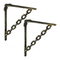 Relaxdays Regalwinkel Gusseisen, 2er Set, Antik, Vintage Regalträger, Ketten-Motiv, Wandhalter für Regalboden, Bronze