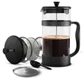 KICHLY French Press Kaffeemaschine- Tragbare Cafetière mit Dreifachfilter- Hitzebeständiges Glas mit Edelstahlgehäuse- Große Karaffe- 350ml / 12Oz - Schwarz
