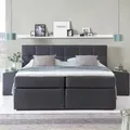 Furniture for Friends 3F Boxspringbett Bea 180x200 cm Anthrazit Härtegrad H3 | 7-Zonen Taschenfederkern Matratze + Visco Topper