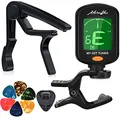 Stimmgerät für Chromatic, Gitarre, Bass, Violine, Ukulele, inklusive Kapodaster und Halterung Capo+Tuner