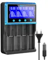 Universal Akku Ladegerät, 18650 Akku Ladegerätmit 4 Schacht, LCD Smart Schnell Aufladen Batterieladegerät für NI-MH NI-CD AA AAA Li-Ion LiFePO4 IMR 10440 14500 16340 18650 RCR123 26650