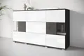 Sideboard OTTO HOME "Kenia", schwarz-weiß (matera anthrazit, weiß hochglanz), B:150cm H:89cm T:39,5cm, Sideboards, Sideboard, Sideboard mit 3 Schubladen, 6 Fächern, Glastüren, Breite 150 cm