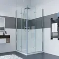 IMPTS Duschkabine Eckeinstieg 75x120 cm 180o Doppel Falttür Falttürkabine 6mm ESG-Nano Glas 195cm,OHNE Duschwanne - Silber