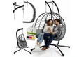 Juskys Hängesessel Aria, Polyrattan Doppelhängesessel, Schaukel mit Gestell & Kissen