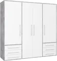 FORTE Drehtürenschrank Kleiderschrank,zeitloses Design, 4 türig viel Stauraum, Schubladen, Stangengriffe, Made in Europe