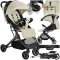 tectake® Buggy Kinderwagen von 0 bis 3 Jahre, Wagen für Baby Erstausstattung Neugeborene und Kinderbuggy mit Sonnenverdeck, einhändig faltbarer Reisebuggy, Reisekinderwagen, Baby Wagen - grau/beige