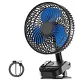 ATEngeus 4 in 1 USB Ventilator, 8'' Clip Ventilator, 10000 mAh Tischventilator, 5-Gang Camping Ventilator, 45°/90° Drehung, Timer-Funktion, mit Clip & Haken, Deckenventilator für Zuhause, Büro