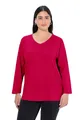 Ulla Popken Damen große Größen Übergrößen Plus Size Shirt, V-Ausschnitt, Relaxed, Langarm rot 46+ 725334536-46+