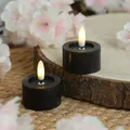 LED Teelichter Lina Rustik Optik mit Batterien Echtwachs D:4,5cm schwarz 2er Set