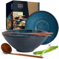 SOLID 2x Ramen Schüssel Keramik  800 bis 1300ml  24 cm Ø  Blaues Ramen Bowl S...