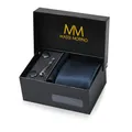 Massi Morino Krawatte Dunkelblau mit Einstecktuch Set Herren inkl. Manschettenknöpfe, Krawattennadel und Geschenkbox - Männer Krawattenset zur Hochzeit