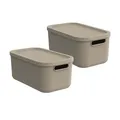 Rotho Albula 2er-Set Aufbewahrungsboxen mit Deckel 12l | Ordnungsbox mit 2 Griffen | sicher verschließbar | stapelbar & platzsparend | pflegeleicht | beige