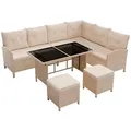 Juskys Loungegarnitur, Beige, Kunststoff, 4, Loungemöbel, Gartenlounge-Sets
