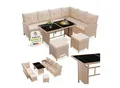 Juskys Gartenlounge Manacor creme - Sofa, Tisch, Hocker & Kissen - 8 Personen - Sitzbezüge in Sand