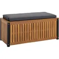 Dehner Kissenbox Liverpool, mit Sitzpolster und Inlay für Schutz der verstauten Gegenstände, 45 x 108.5 x 50 cm, Aluminium / FSC®-es Akazienholz... - Naturbelassen/Dunkelgrau