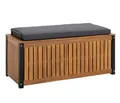 Dehner Kissenbox Liverpool, mit Sitzpolster und Inlay für Schutz der verstauten Gegenstände, 45 x 108.5 x 50 cm, Aluminium/FSC®-zertifiziertes Akazienholz, braun/dunkelgrau