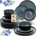SÄNGER Manila | Steingut Geschirr Set 18 tlg, Teller Set 6 Personen, Geschirrset 6x Speiseteller 6x Müslischalen 6x Dessertteller, Tafelservice blau mit schwarzem Rand kratzfest | VALUE COLLECTION