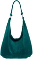 Caspar Große Damen Vintage Veloursleder Tasche Samtweiche Schultertasche aus Leder - CLASSIC LINE - Modell No.617 - Made in Italy, Farbe:petrol