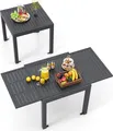 GOPLUS Gartentisch ausziehbar, 80/160x80x75cm Terrassentisch wetterfest aus rostfreiem Aluminium mit Holzoptik, Ausziehtisch für 4 bis 6 Personen, Outdoor Esstisch für Garten Rasen Veranda (Grau)