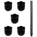 Daloual - 5 x Ersatz WC-Bürstenkopf Schwarz Ø ca. 6,5 cm + 1 x Edelstahl-Griff 26,5 cm - Toiletten-Bürste - Klo-Bürste - WC-Besen - austauschbar - modernes Design - hochwertig - langlebig