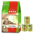 JRS Cats Best Eko Plus - Klumpstreu aus Holz 30l / 13kg + WILD FARM Premium getreidefreies MIX 3x400g