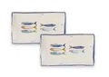 WestCraft Speiseteller Teller, mediterran mit Sardinen-Motiv, Maritime Servierplatte 25×15cm, (2 St), 2er Set, hochwertig und robust - langlebig und vielseitig einsetzbar
