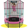KINETIC SPORTS Kinder Trampolin JUMPER 140 cm - Gummiseil Federung, Sicherheitsnetz mit Reißverschluss - Indoor Kindertrampolin Spielzeug - Rosa