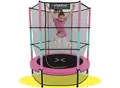 KINETIC SPORTS Kinder Trampolin JUMPER 140 cm - Inklusive Gummiseil Federung, Sicherheitsnetz mit Reißverschluss, Rahmenpolster, Schutz Bodennetz - Indoor Kindertrampolin Spielzeug Pink-Türkis