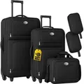 MONZANA® Trolley Kofferset 4 teilig Reisetaschen Set leicht Kulturbeutel ineinander verstaubar Netzfach Teleskopgriff Koffer Weekender Handgepäck... - Schwarz