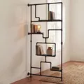 Mendler Raumteiler mit Regal HWC-P10, Wohnregal Ablageregal, Industrial Metall Melamin MVG 203x100x20cm - schwarz