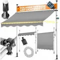 KESSER Klemmmarkise mit Handkurbel & LED, 300x180cm Balkonmarkise ohne Bohren UV-Beständig (Markise + solarbetriebene LED Lichterkette, höhenverstellbar 176-305cm) Sicht- & Sonnenschutz für Balkon Terrasse & Garten, wasserabweisend grau 300 cm x 180 cm x 305 cm