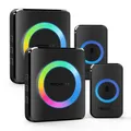 TECKNET Funkklingel, Kabellose Türklingel 400m Reichweite, IP65 Funk klingel Set Aussen Wasserdicht Haustür Klingel, 2 Sender 2 Empfänger, 60 Melodien Doorbell und Klingelknopf Mit RGB-Blitz