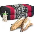 livasia Block Yogakissen eckig - 17x34x12cm - Meditationskissen mit Kapok, Stützkissen Bolster rechteckig, Yoga Pilates Zubehör Nackenkissen, Thaikissen fest handgefertigt (Schwarz/Elefanten)