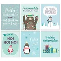 Papierdrachen Weihnachtskarten Set - 12 liebevoll gestaltete Postkarten zu Weihnachten - Kunstdruck zum Verschicken, Pakete dekorieren und Sammeln - Blau Weihnachtlich