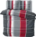 Winter Bettwäsche 200x220 cm kariert gestreift grau rot Flausch Warme Fleece