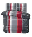 one-home Winter Bettwäsche 200x220 cm kariert gestreift grau rot Flausch Warme Fleece