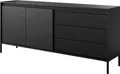Masseno Kommode SENSATO 187 cm Sideboard mit 3 Schubladen und 2 Türen für Wohnzimmer Schlafzimmer Modern 187x40x81 cm Schwarz / Schwarz