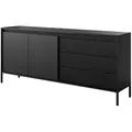 Masseno Kommode SENSATO 187 cm Sideboard mit 3 Schubladen und 2 Türen schwarz schwarz 187 cm