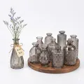 Relaxdays Vasen, 10er Set, strukturiert, Vintage-Design, Glas, H: 10–14,7 cm, kleine Dekovasen für Tischdeko, grau